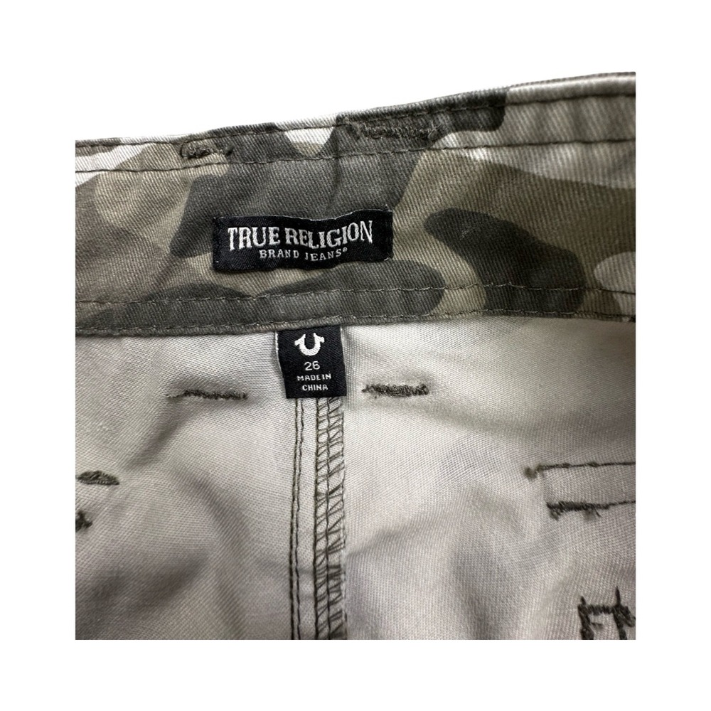 True Religion Cargo Pants Womens 26 Green Camo Wide Leg Utility Military Baggy - Picture 3 of 14